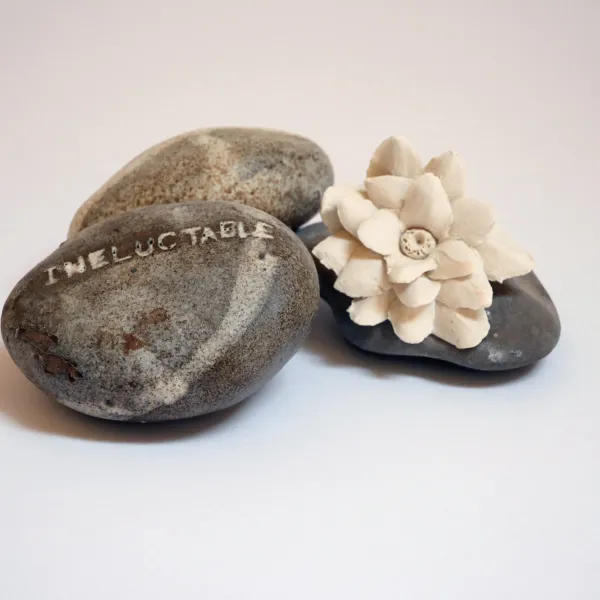 Ceramic Rocks with Porcelain Flower, T.L. Cheung